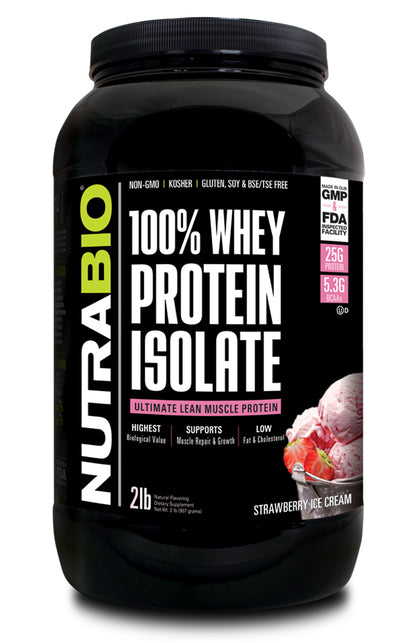 Nutrabio 100% Whey Protein Isolate 2lb Strawberry Ice Cream