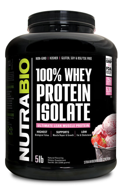 Nutrabio 100% Whey Protein Isolate 5lb Strawberry Ice Cream